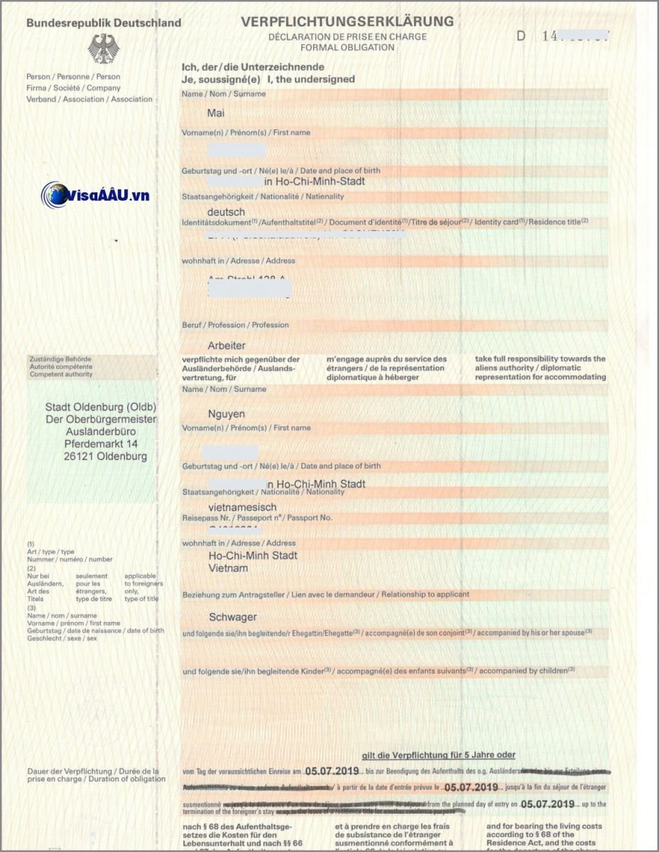Mẫu Giấy Bảo Lãnh / Giấy Mời Xin Visa Đức